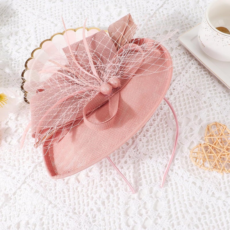 DRESHOW قبعة زينة مزينة بالريش للنساء مع مشبك زهور لحفلات الشاي - Image 5